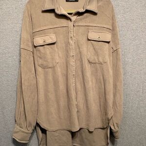 Light Olive Green Button-Up Fleece Shirt